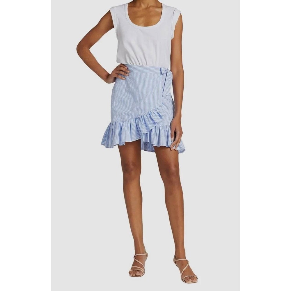 Veronica Beard Women's White Blue Addyson Striped Wrap Dress Self Tie‎ Size M